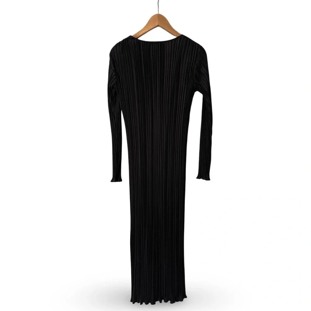 NWT Rails Jordy Midi Pleated Satin Long Sleeve Dress Black | XS - Picture 5 of 12